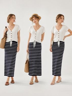 Workshop Republic Clothing Navy and White Striped Maxi Skirt